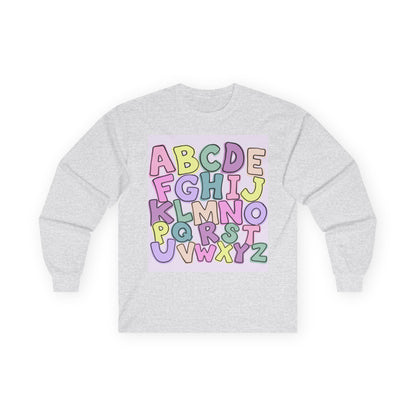 Children's Alphabet Long Sleeve Tee — "Little Learners Club" Pastel ABC Shirt