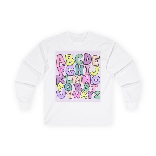 Children's Alphabet Long Sleeve Tee — "Little Learners Club" Pastel ABC Shirt