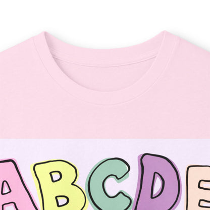 Children's Alphabet Long Sleeve Tee — "Little Learners Club" Pastel ABC Shirt
