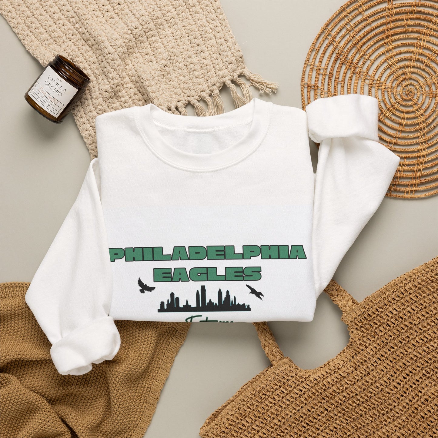 Philadelphia Eagles Crewneck Sweatshirt – “Bird Gang” Skyline Pullover