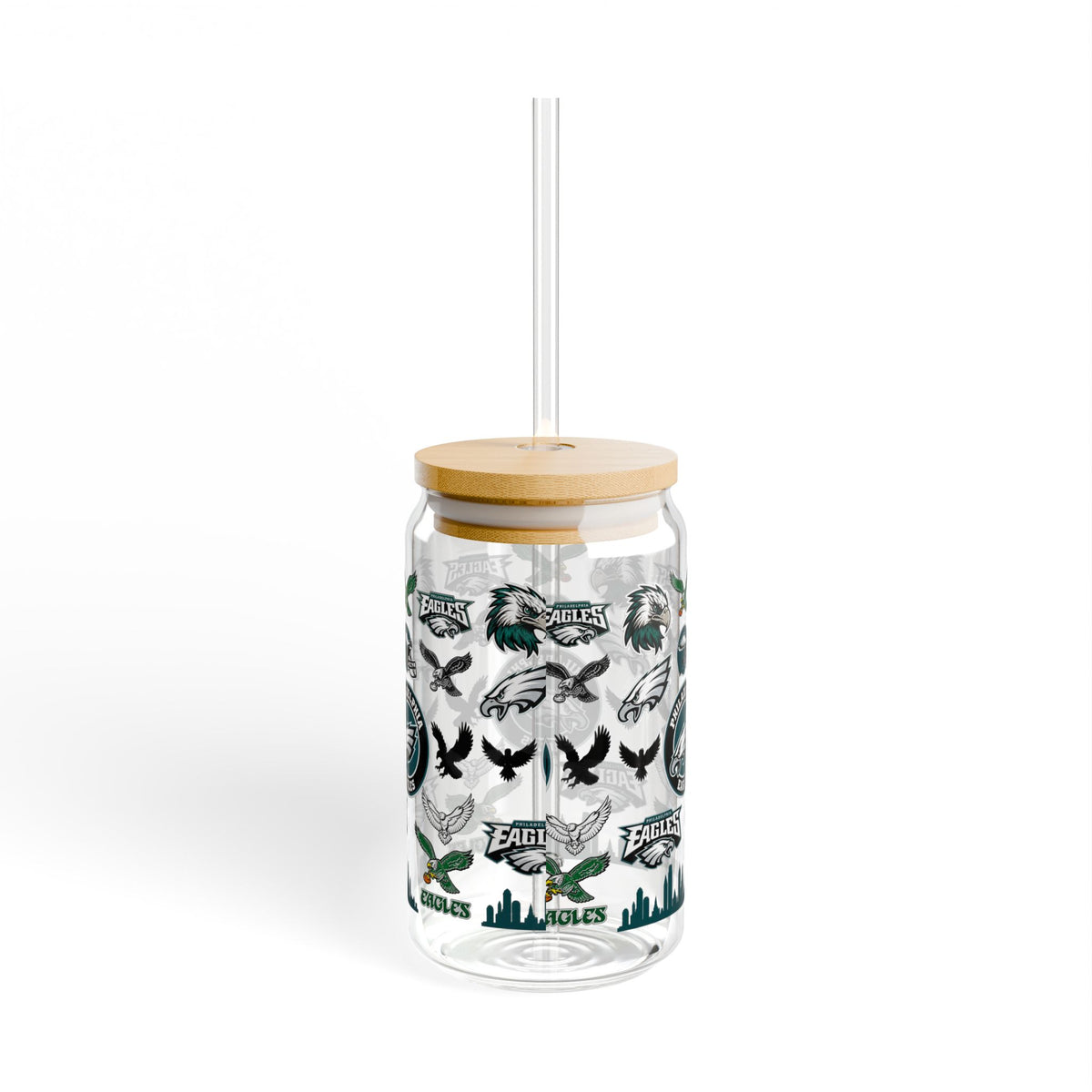 Philadelphia Eagles Glass Sipper 16oz with Straw — NFL Fan Drink Tumbler