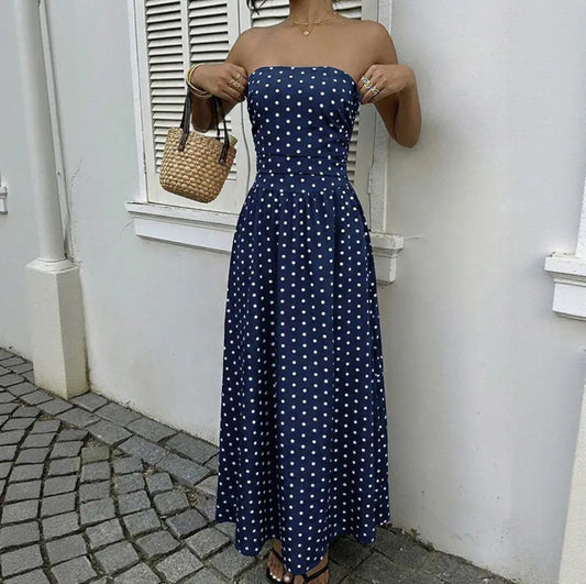 Polka Dot Strapless Long Dress