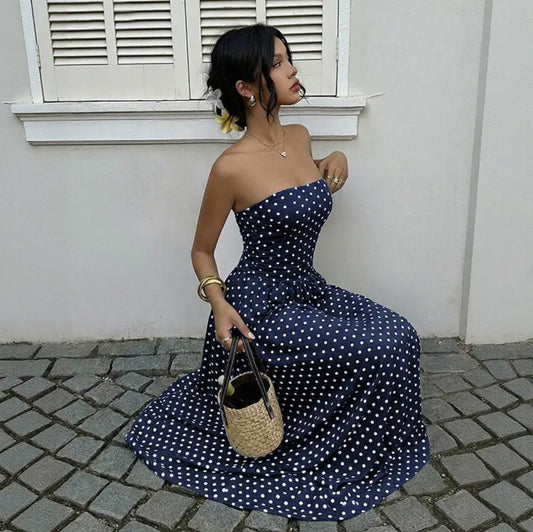 Polka Dot Strapless Long Dress