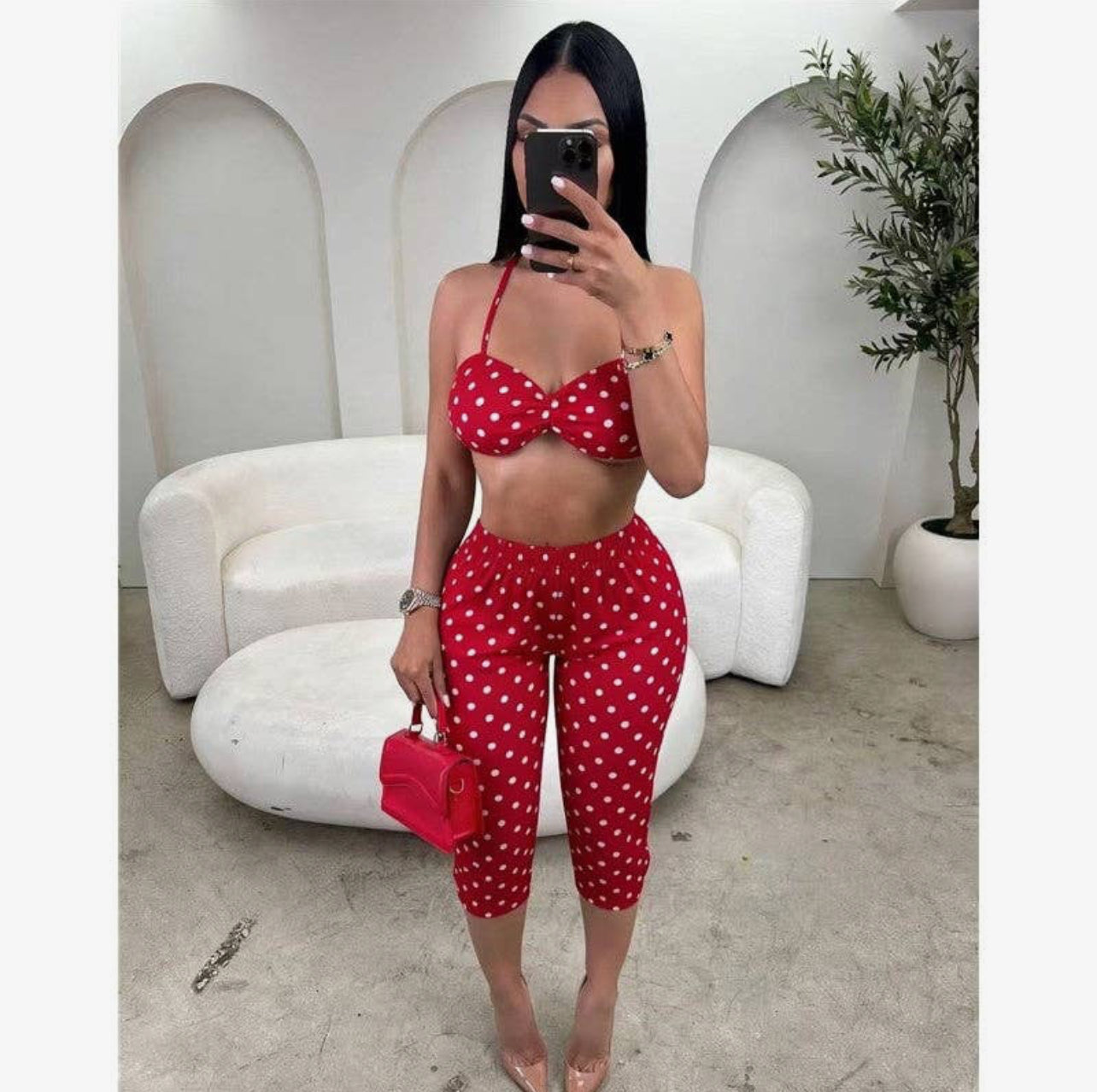 Polka Dot Sleeveless Top & Cropped Pants Set