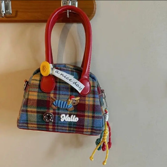 Retro Checkered Dachshund Shoulder Bag