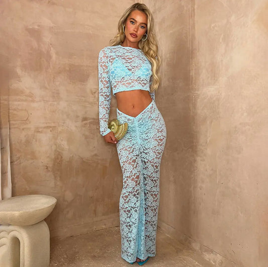 Lace Jacquard Top with Pencil Skirt Set
